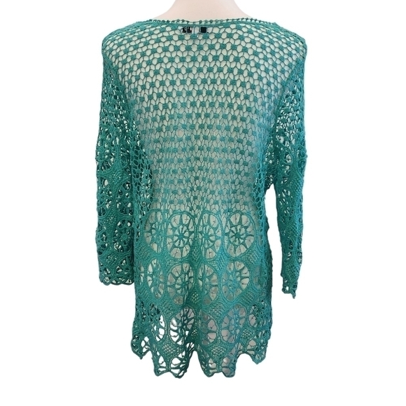Blue Island Women's Teal Lace Crochet Beach Coverup or Shirt Large / X-Large - Picture 7 of 9